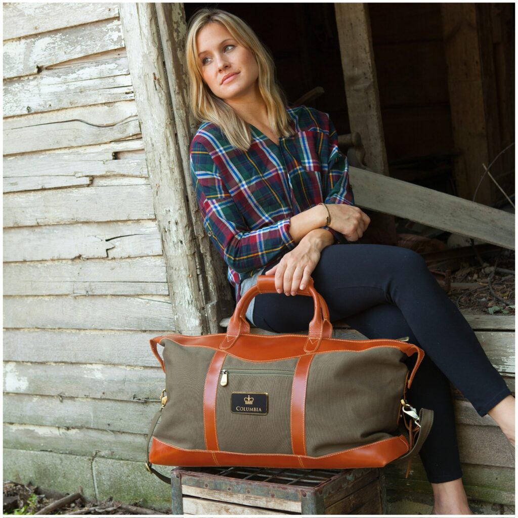 Corporate event giveaways leather duffel bags